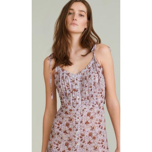 Veronica Beard‎ Windansea Floral-Print Pleated Maxi Dress Lavender Size Large - Picture 5 of 14